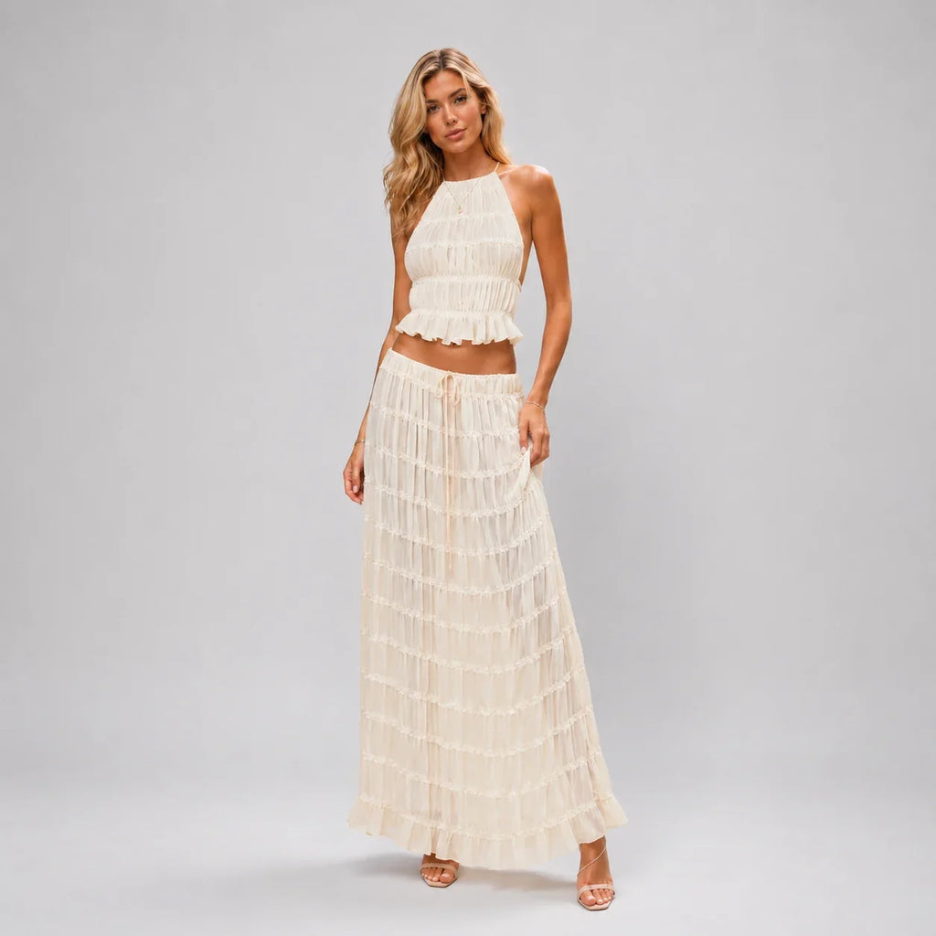 Ruffle Halter Wide Leg Set