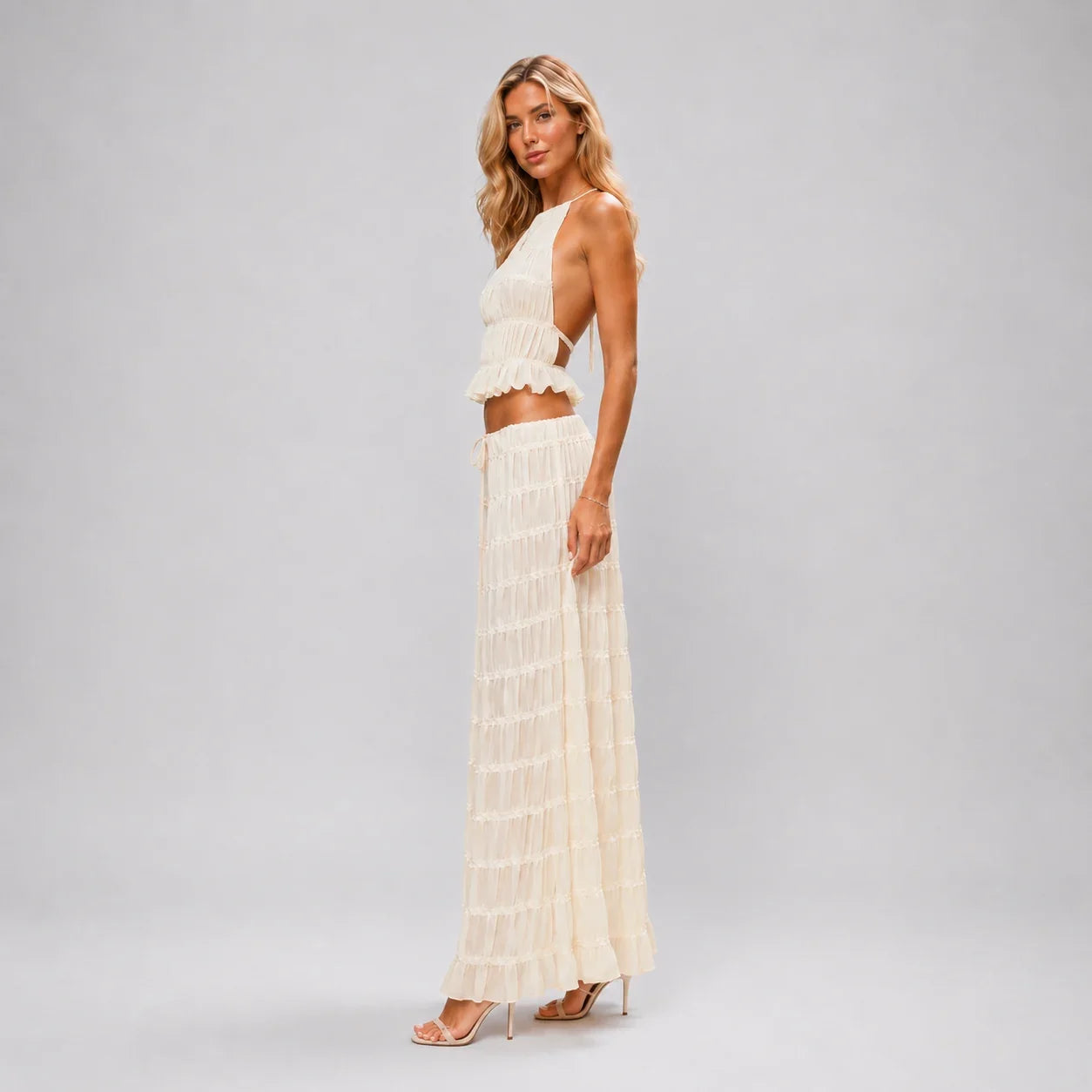 Ruffle Halter Wide Leg Set