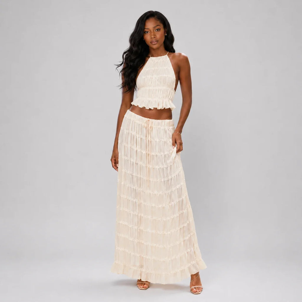 Ruffle Halter Wide Leg Set