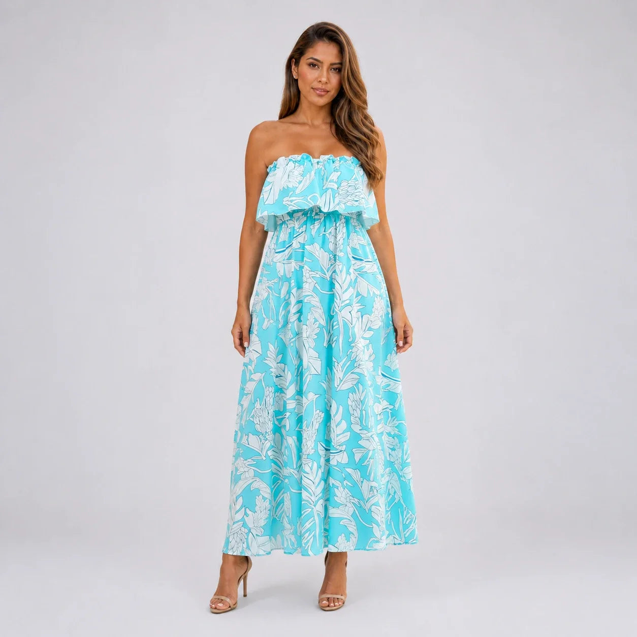 Tropical Ruffle Maxi Dress WHD0606001