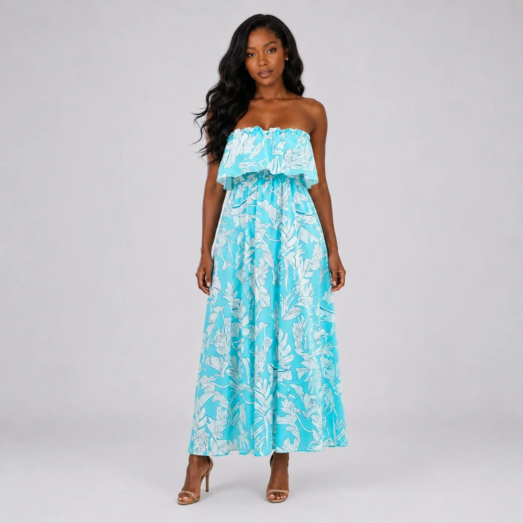 Tropical Ruffle Maxi Dress WHD0606001