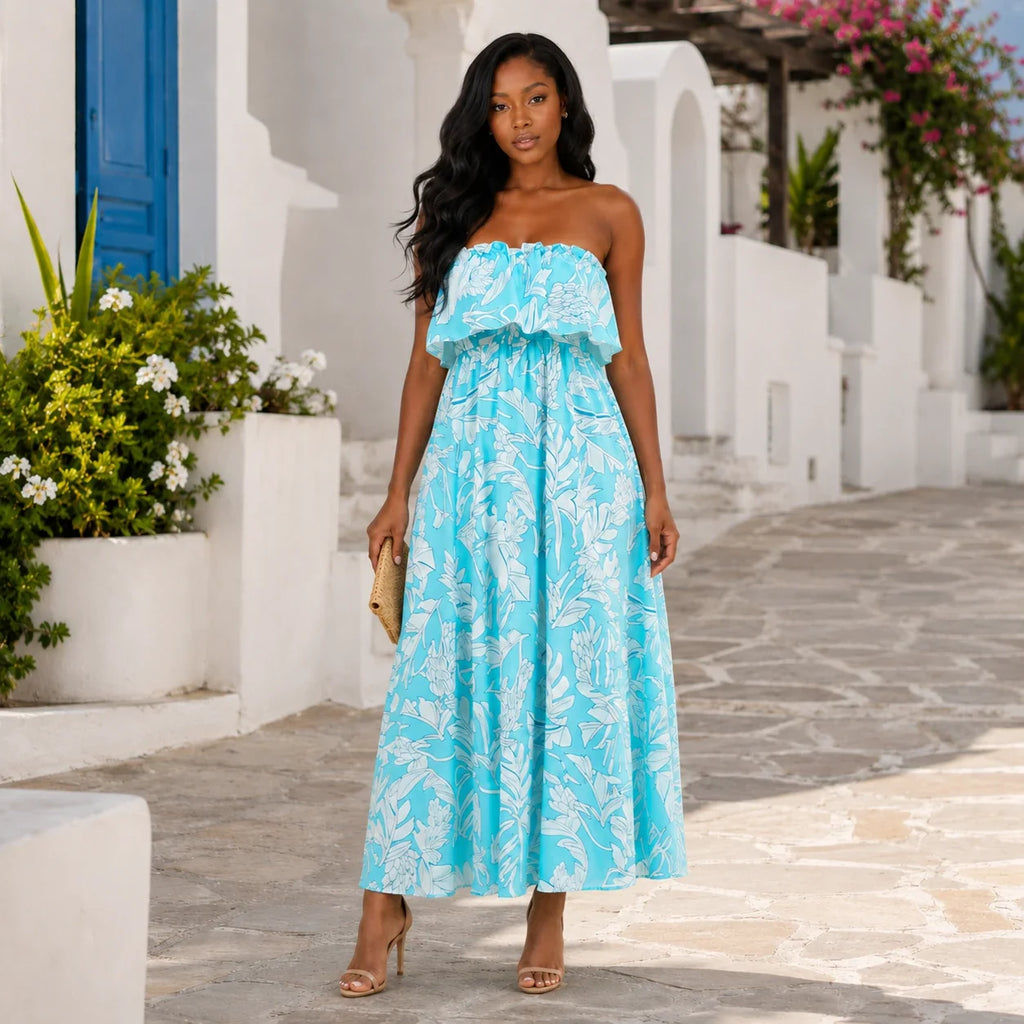Tropical Ruffle Maxi Dress WHD0606001