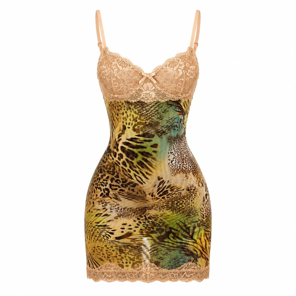 Animal Print Lace Mini Dress WHD0606002
