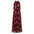 Burgundy Floral Halter Maxi Dress WHD0606003