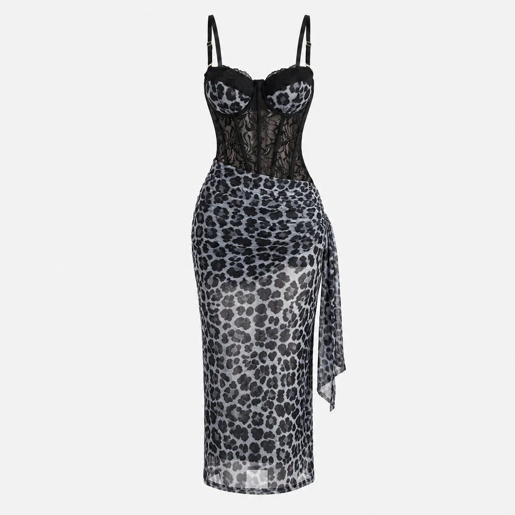 Leopard Lace Corset Maxi Dress WHD0606004