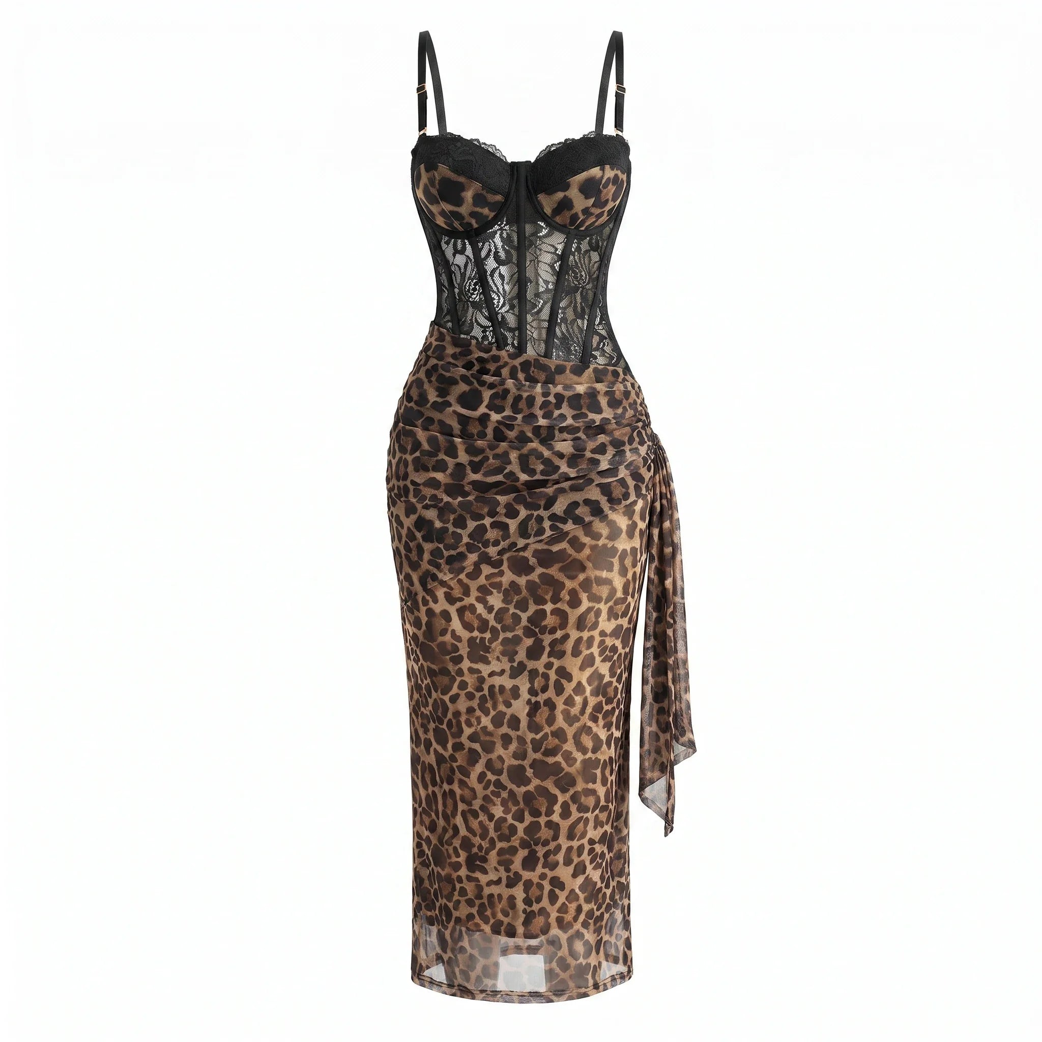Leopard Lace Corset Maxi Dress WHD0606004