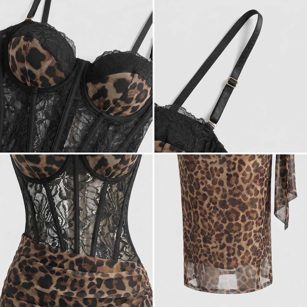 Leopard Lace Corset Maxi Dress WHD0606004