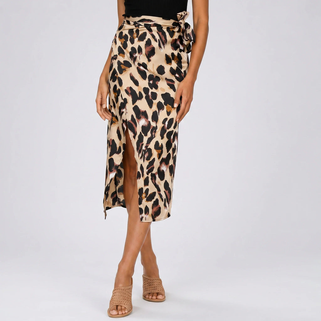 Leopard Tie-Waist Midi Skirt WHD0606005