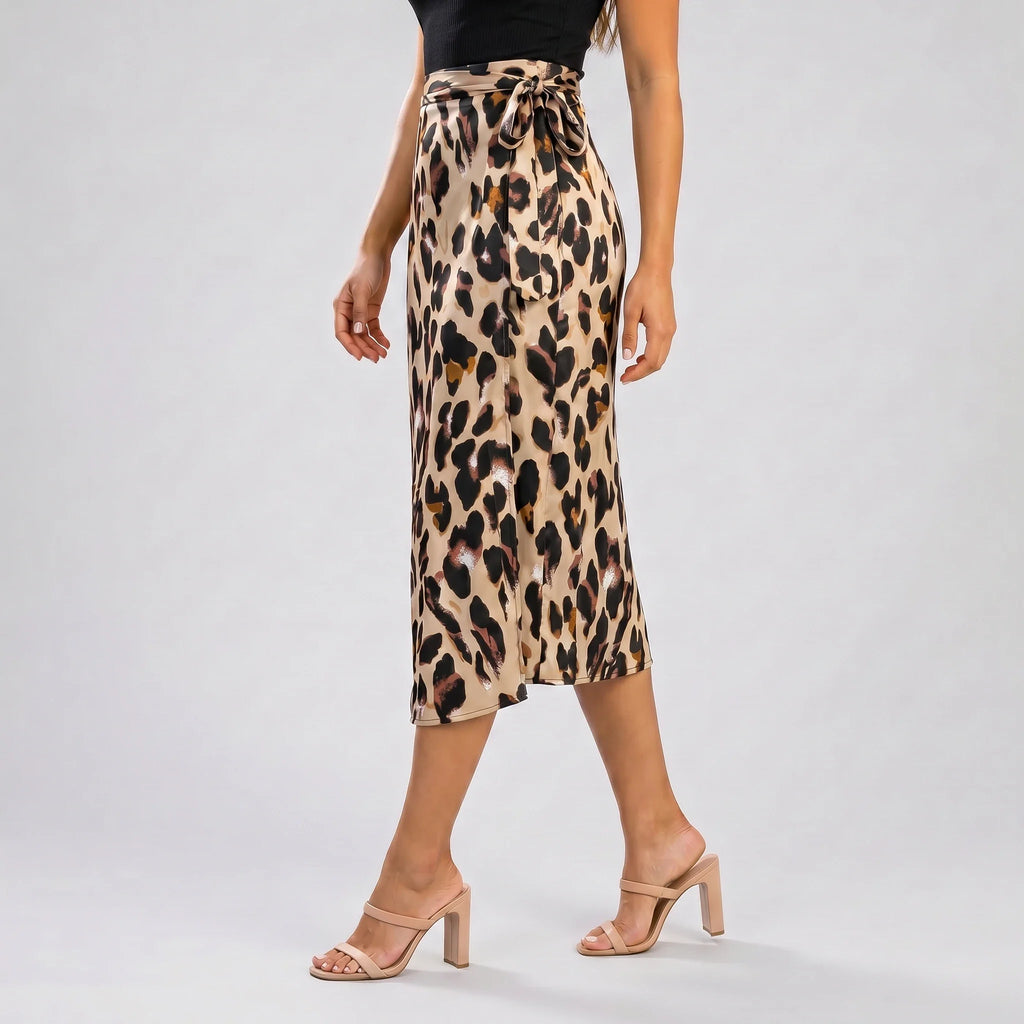 Leopard Tie-Waist Midi Skirt WHD0606005