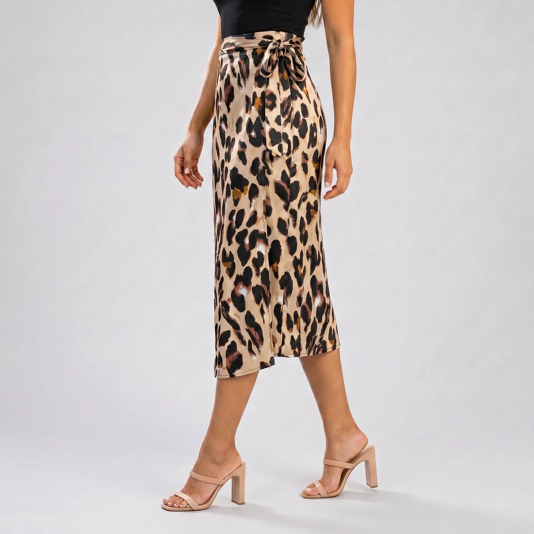 Leopard Tie-Waist Midi Skirt WHD0606005