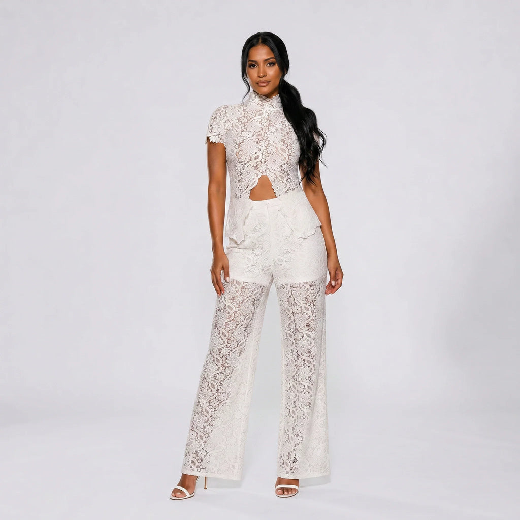 White Lace Wide Leg Set WHD0606006