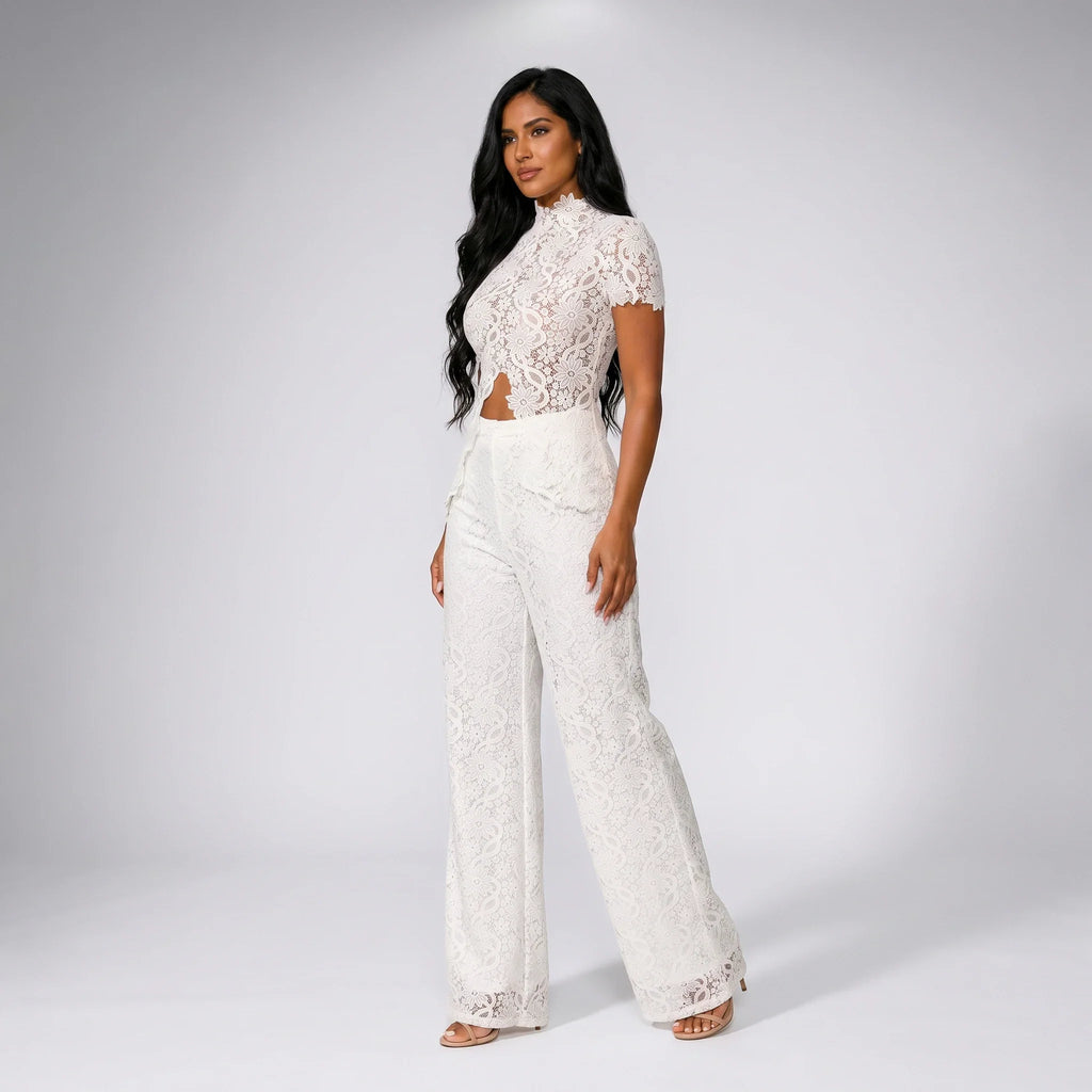 White Lace Wide Leg Set WHD0606006