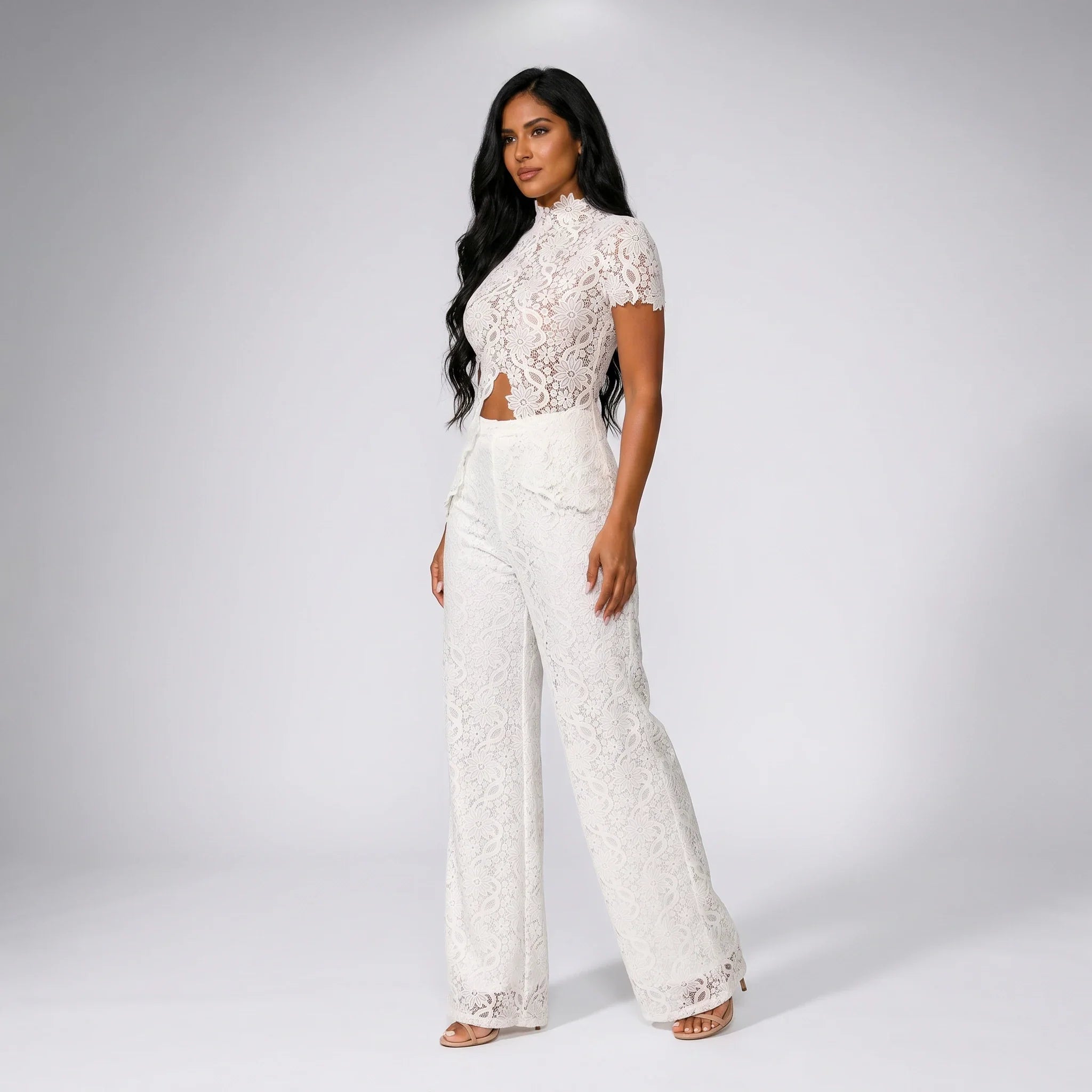 White Lace Wide Leg Set WHD0606006