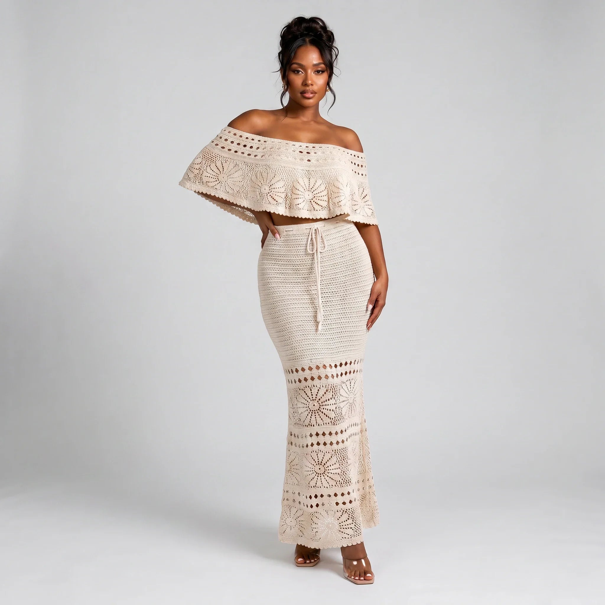 Ivory Crochet Skirt Set WHD0606007