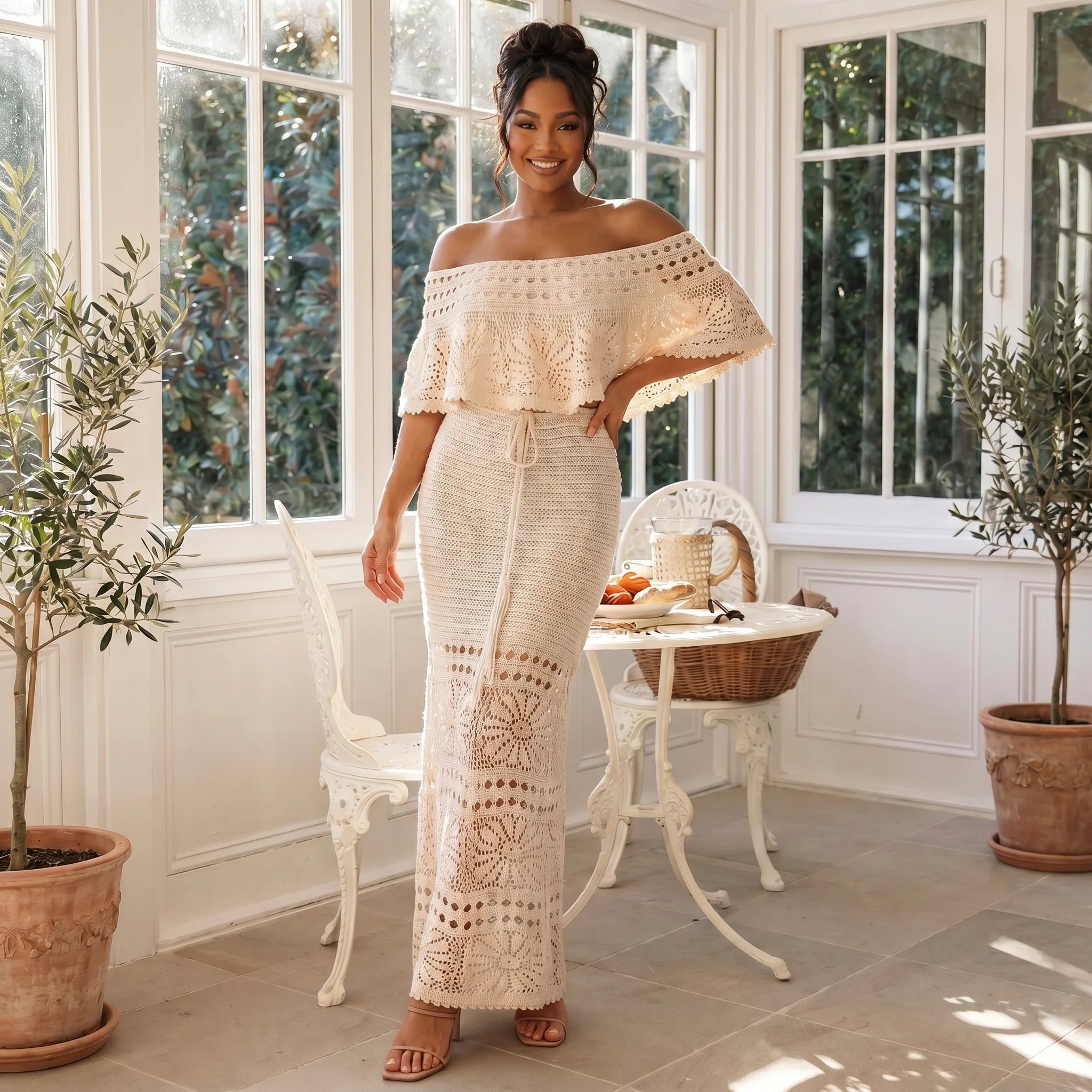 Ivory Crochet Skirt Set WHD0606007