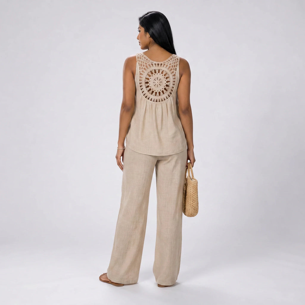 Crochet Back Wide Leg Set WHD0606008