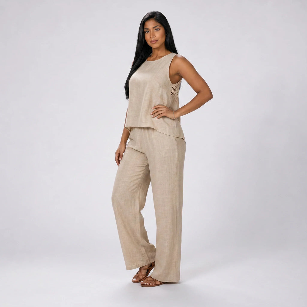 Crochet Back Wide Leg Set WHD0606008