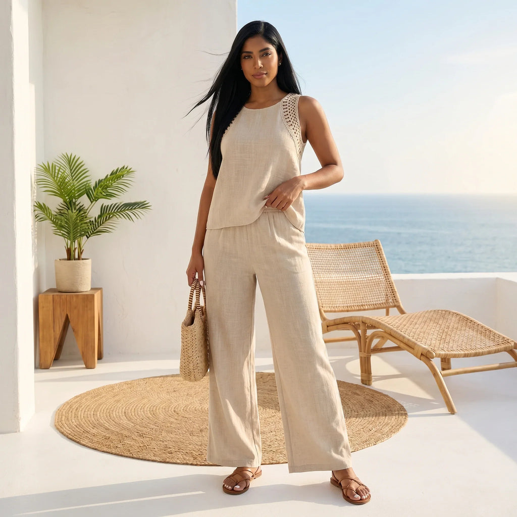 Crochet Back Wide Leg Set WHD0606008