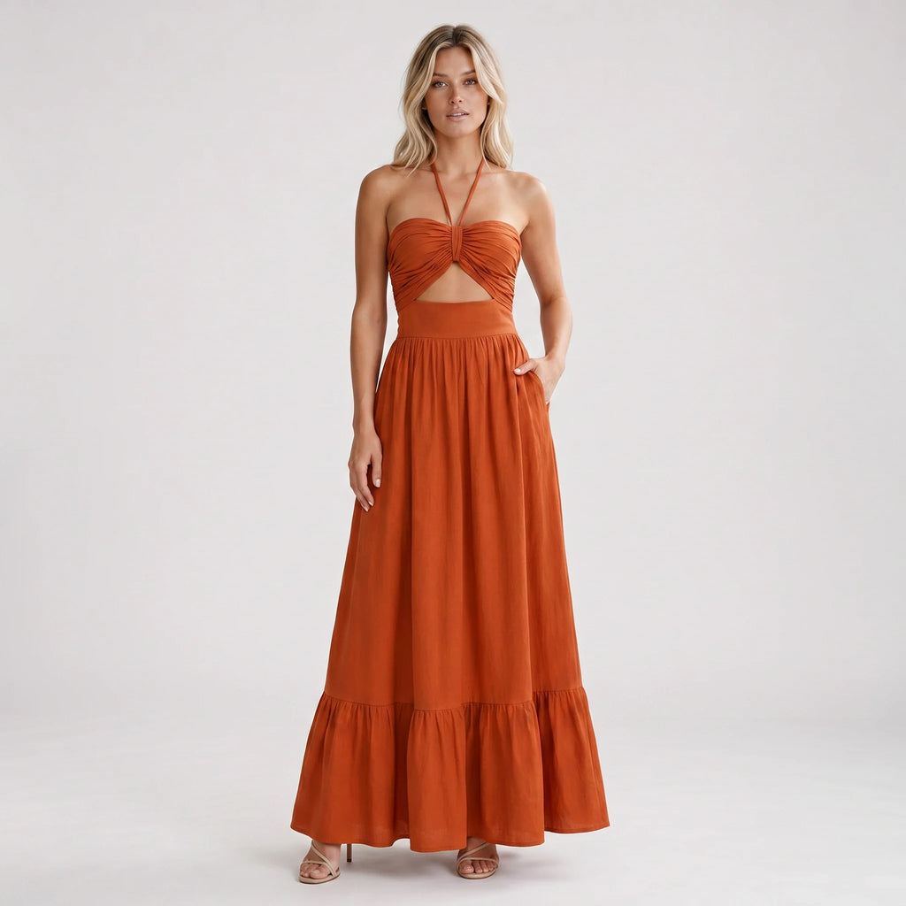 Ruched Halter Maxi Dress WHD0606011