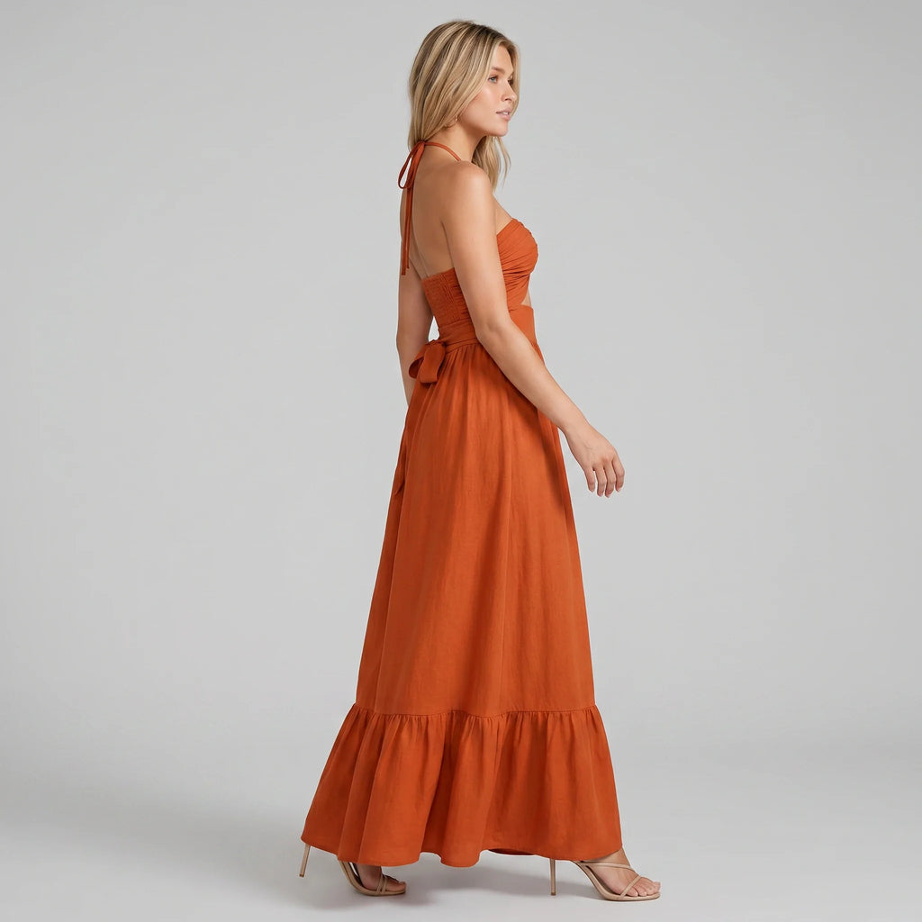 Ruched Halter Maxi Dress WHD0606011