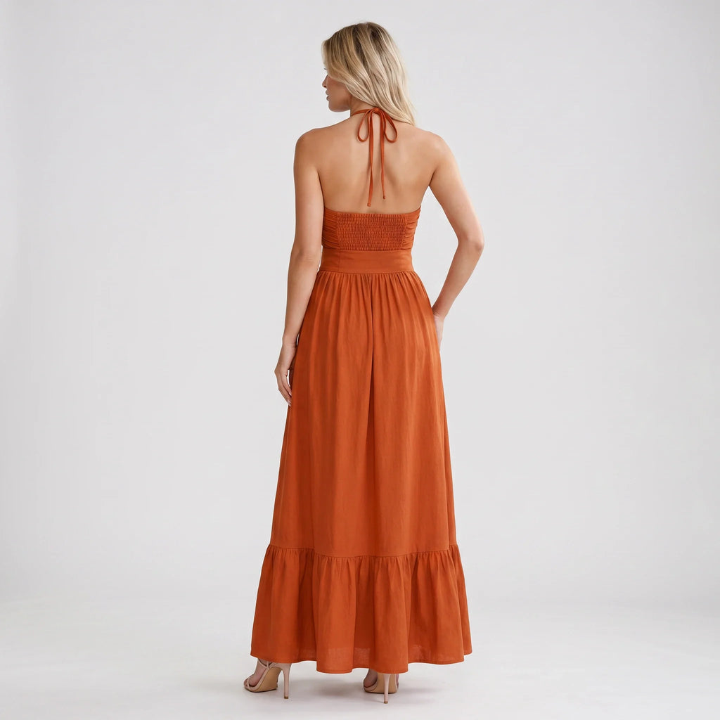 Ruched Halter Maxi Dress WHD0606011