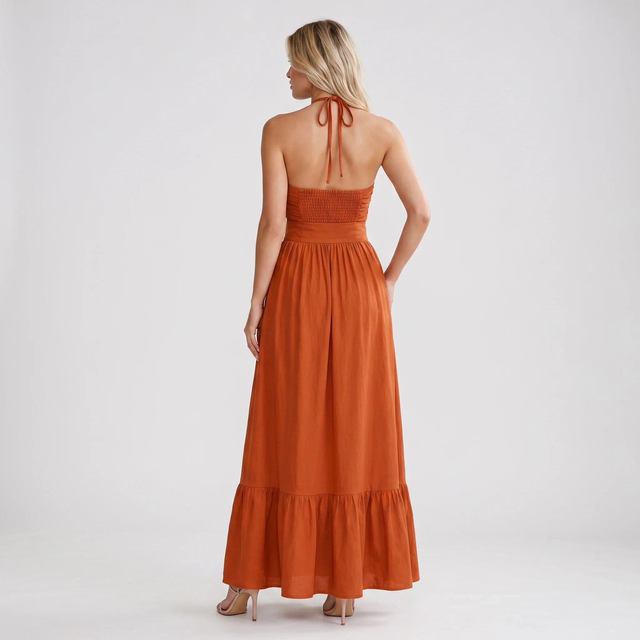 Ruched Halter Maxi Dress WHD0606011
