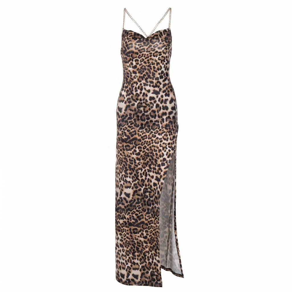 Leopard Chain Strap Maxi Dress WHD0606012