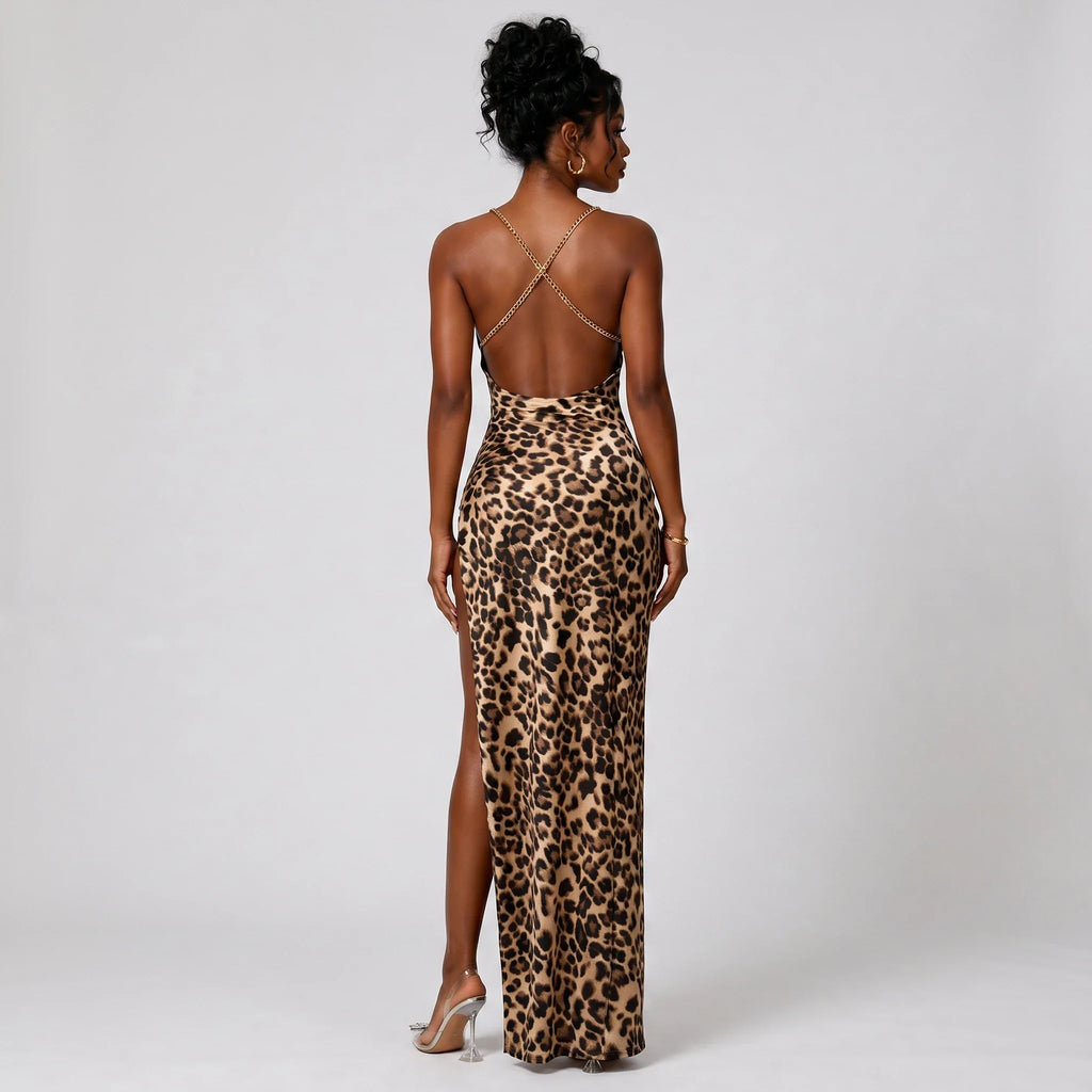 Leopard Chain Strap Maxi Dress WHD0606012