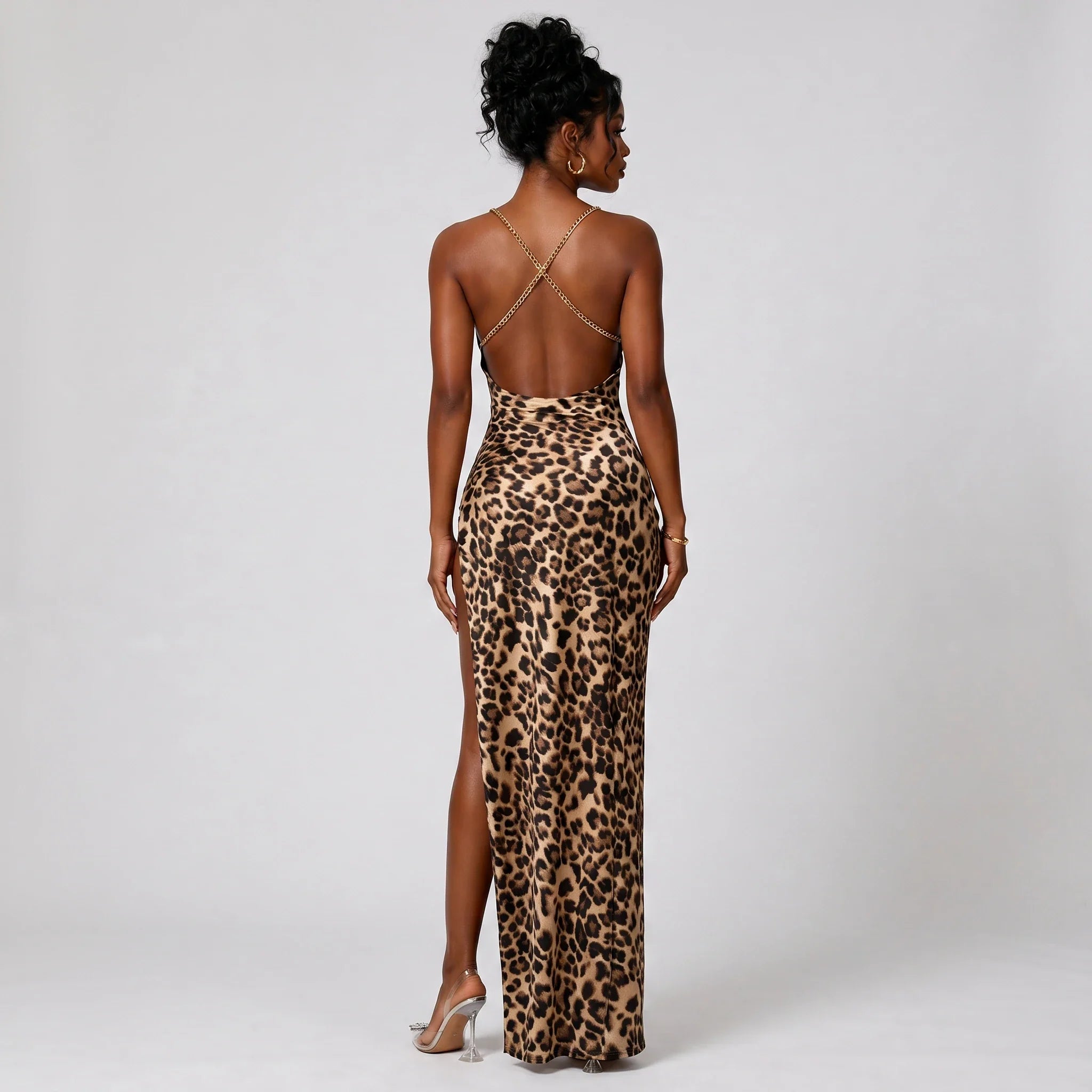 Leopard Chain Strap Maxi Dress WHD0606012