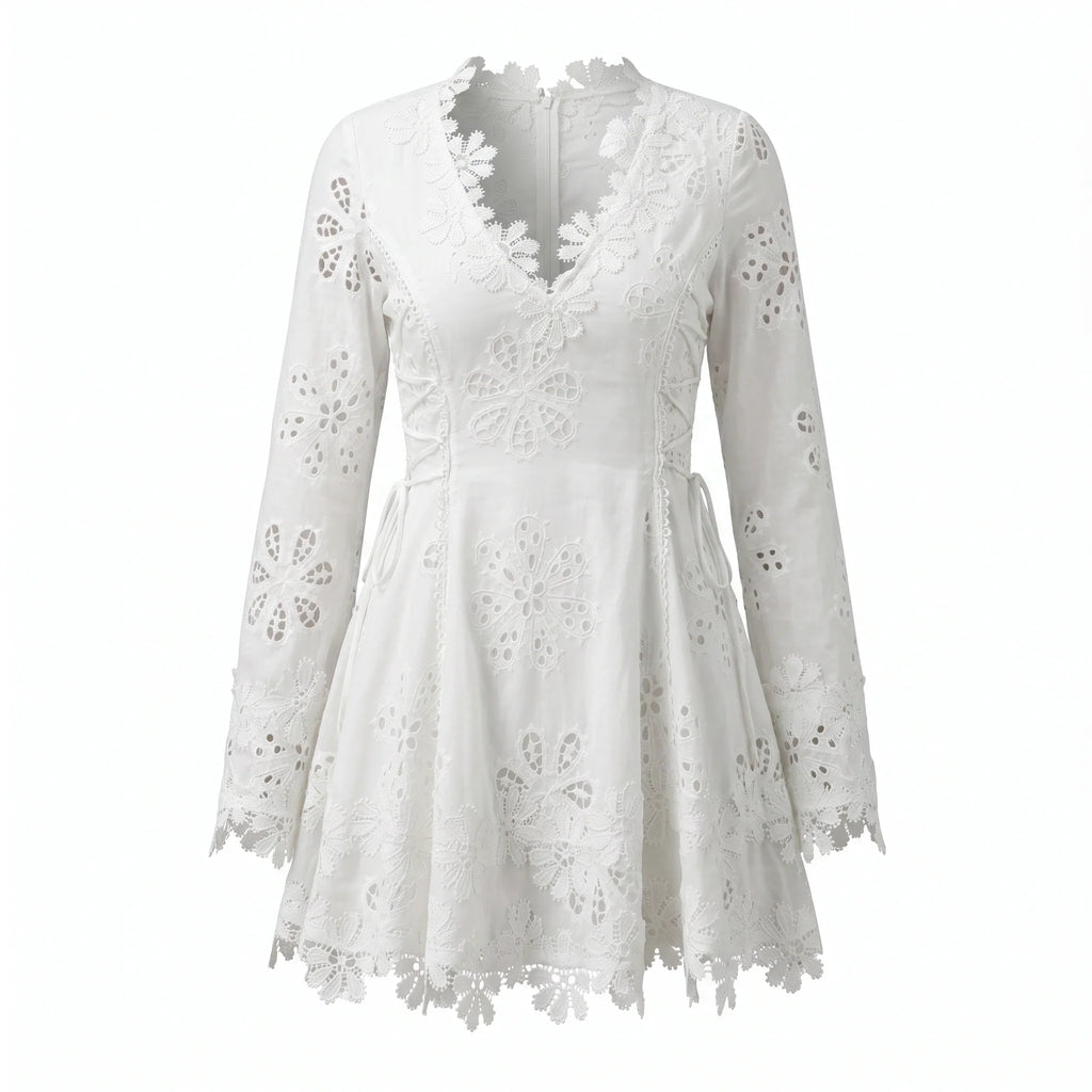 White Eyelet Lace Mini Dress WHD0606013