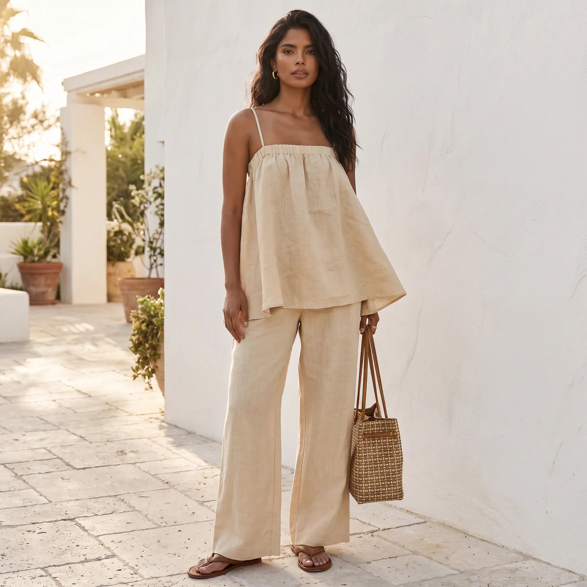 Linen-Look Cami Pants Set WHD0606015