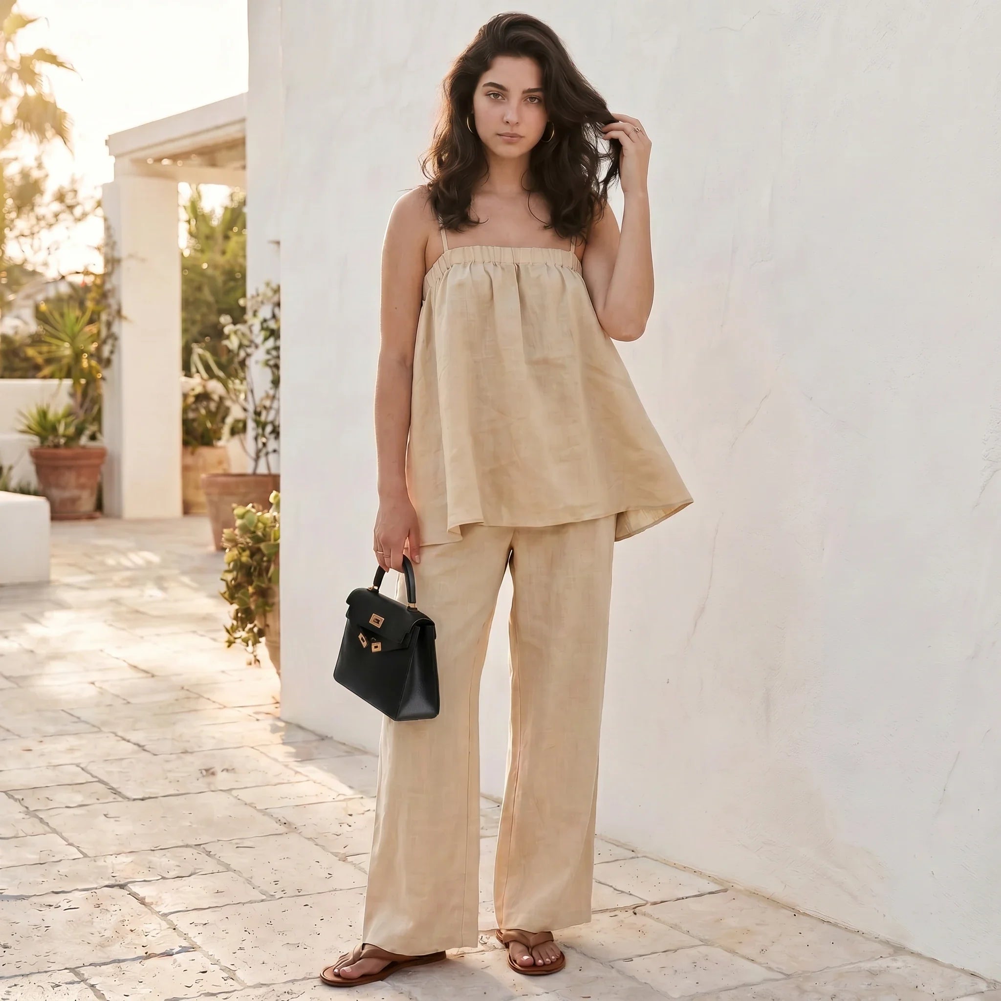 Linen-Look Cami Pants Set WHD0606015