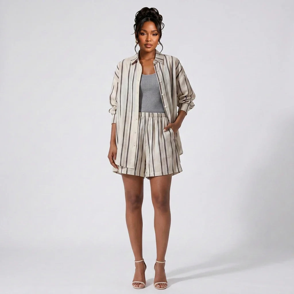 Striped Shirt Shorts Set WHD0606016