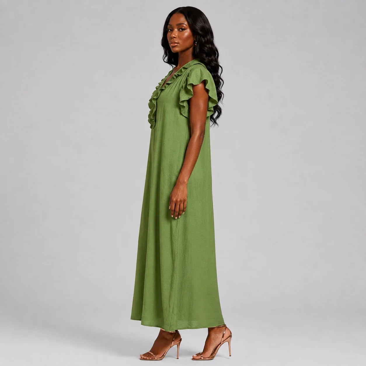 Ruffle V-Neck Maxi Dress WHD0606018