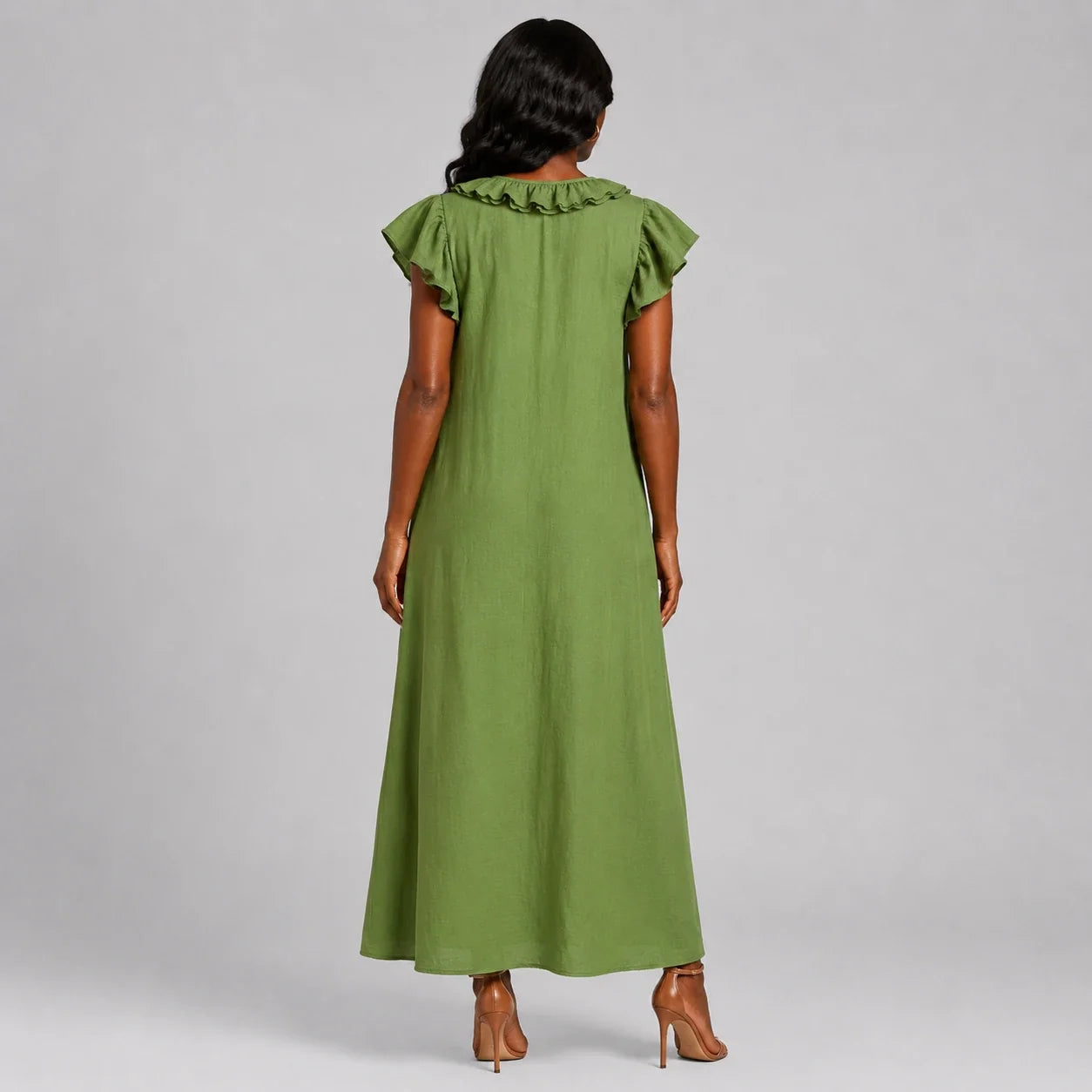 Ruffle V-Neck Maxi Dress WHD0606018