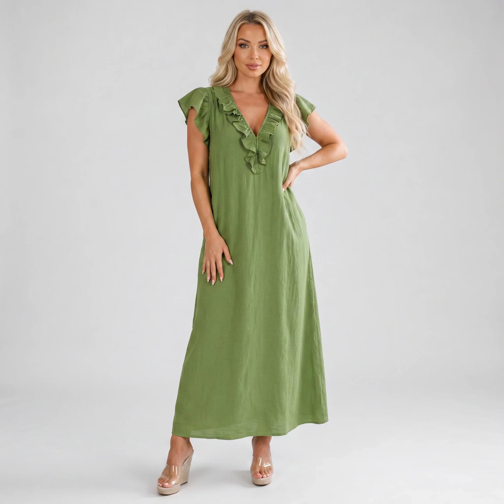 Ruffle V-Neck Maxi Dress WHD0606018