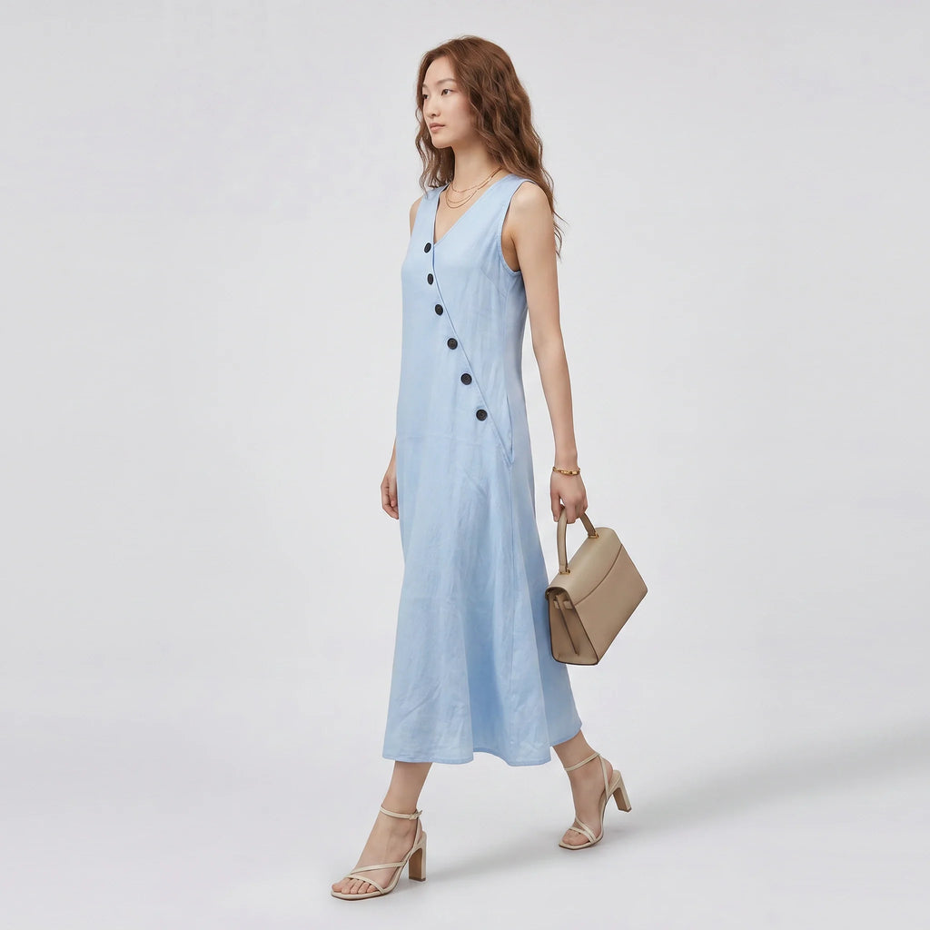 Asymmetric Button Maxi Dress WHD0606019