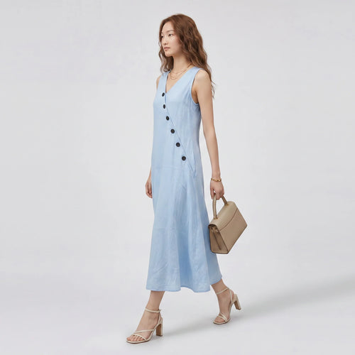 Asymmetric Button Maxi Dress WHD0606019