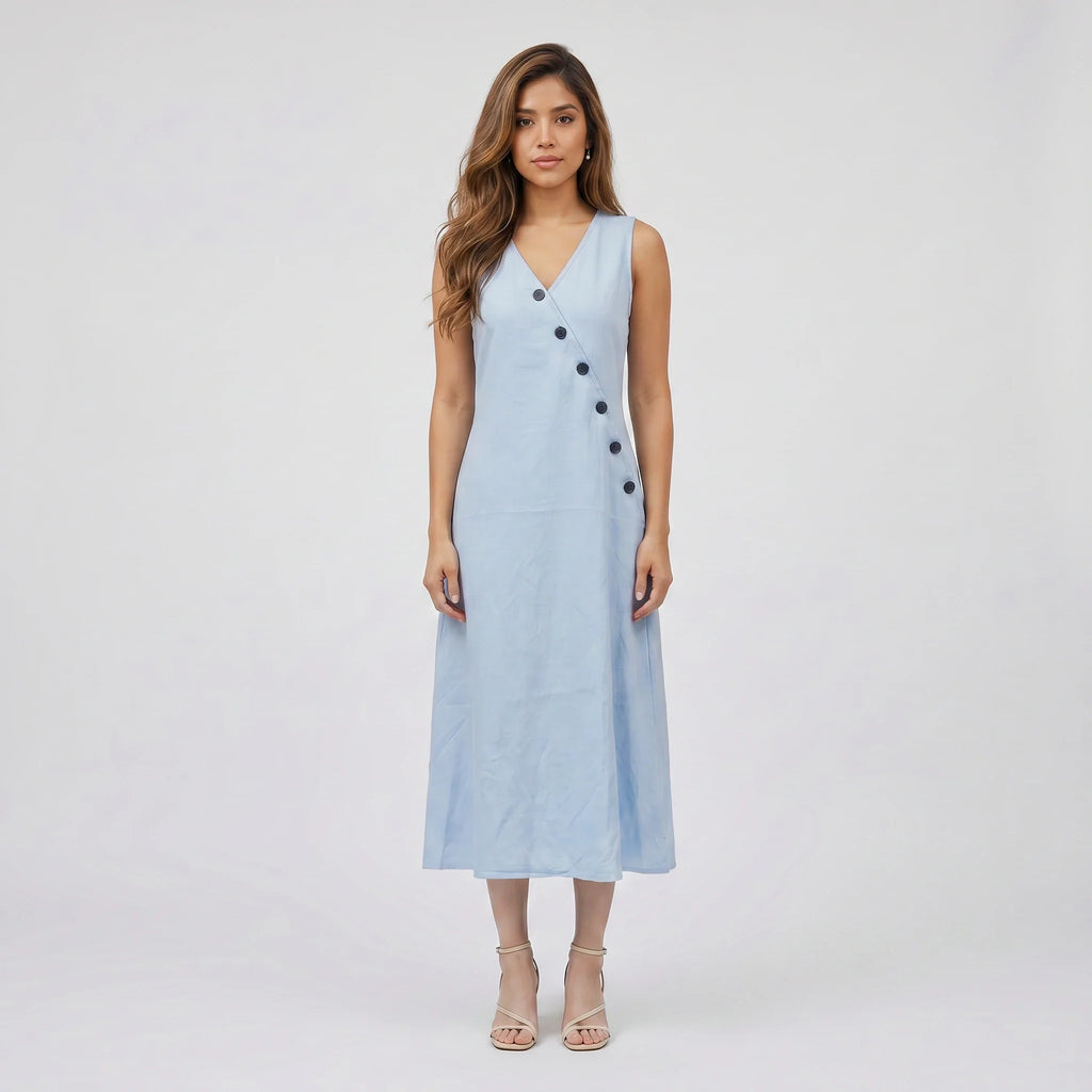 Asymmetric Button Maxi Dress WHD0606019