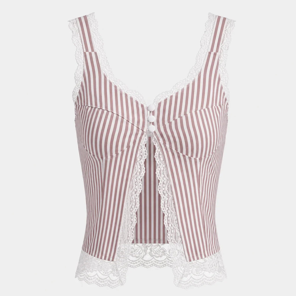 Striped Lace Trim Cami Top WHD0606020