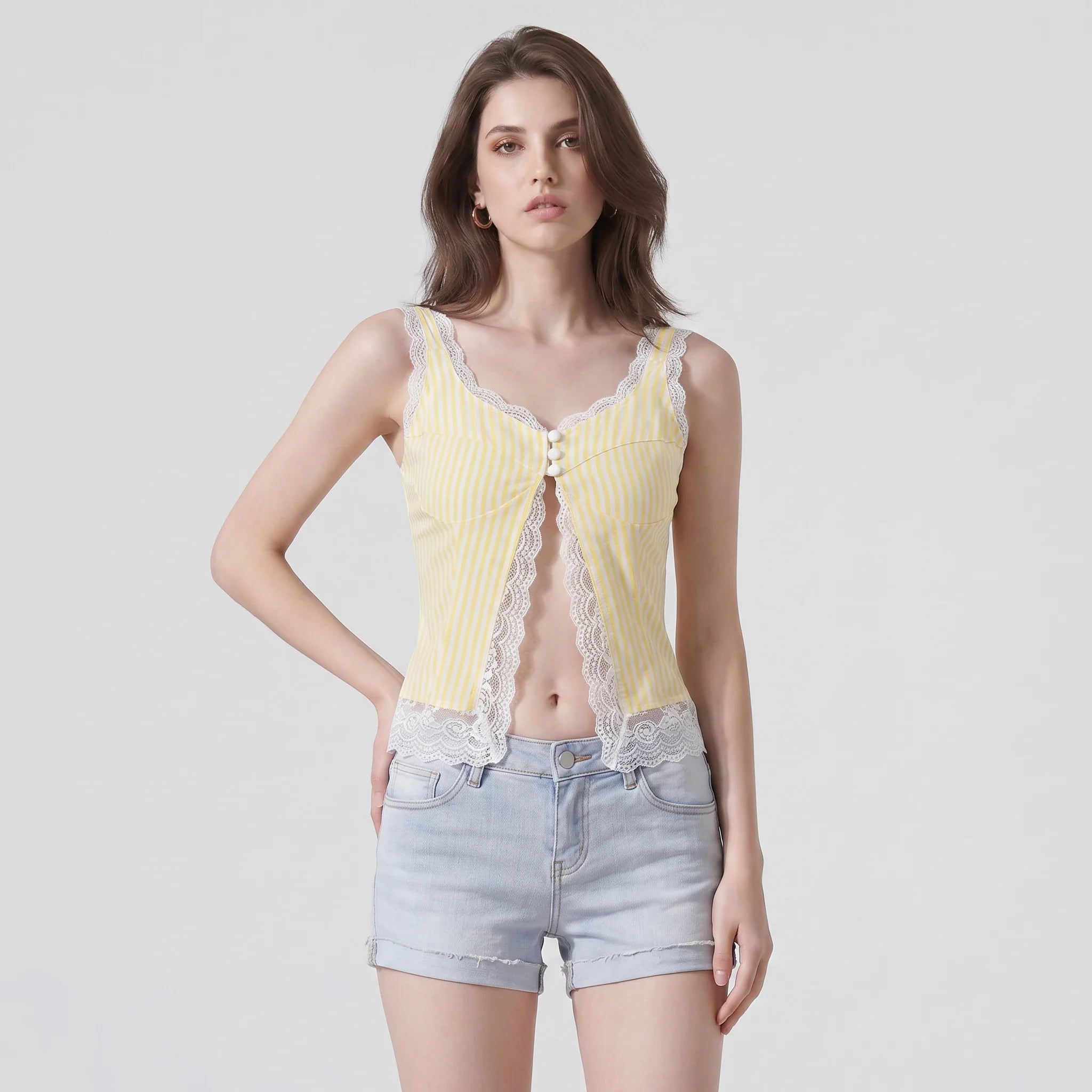 Striped Lace Trim Cami Top WHD0606020