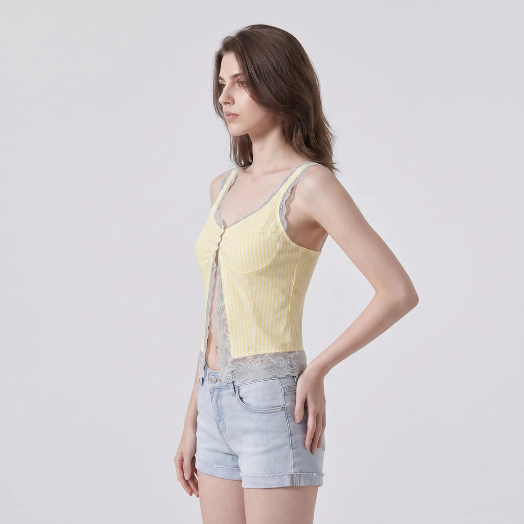Striped Lace Trim Cami Top WHD0606020