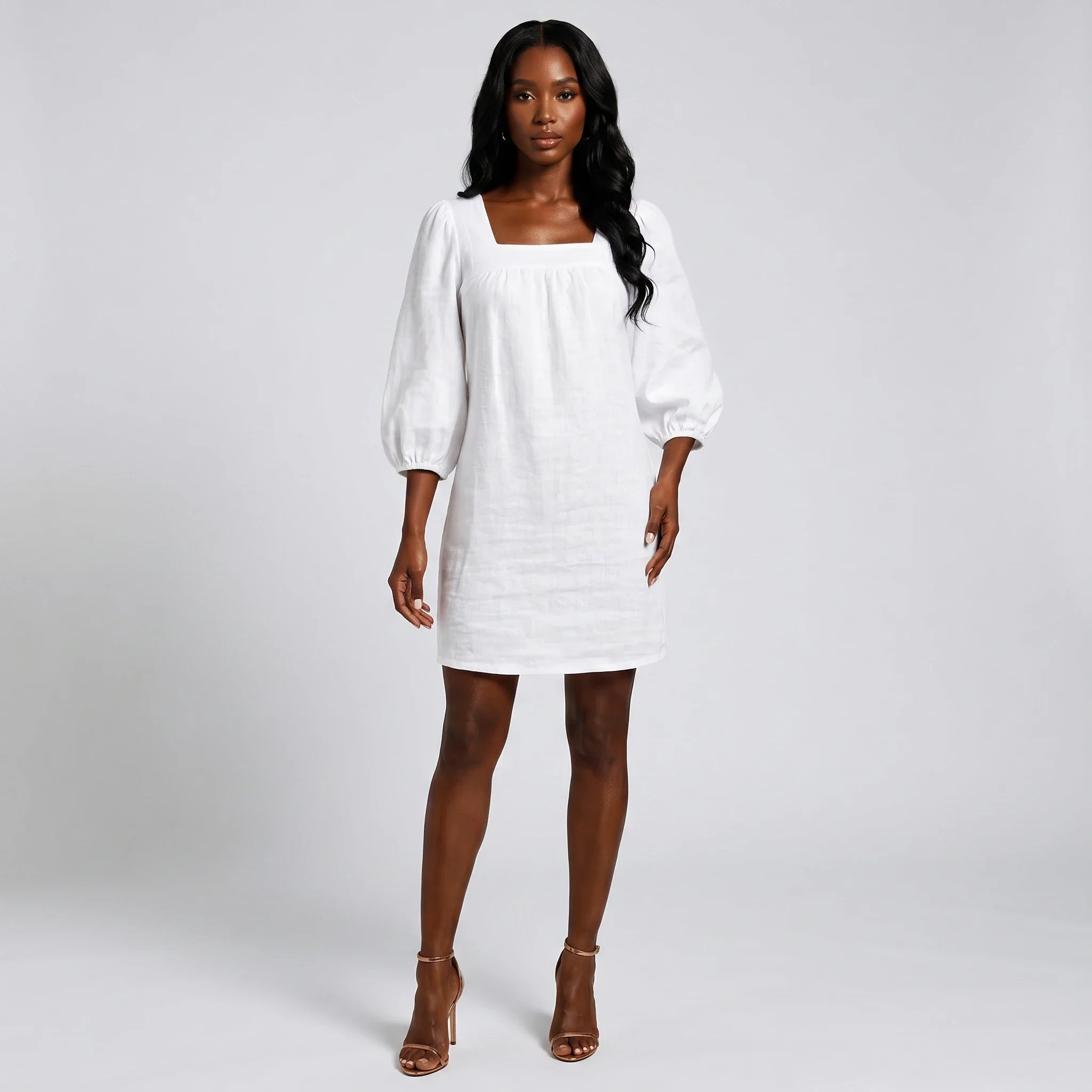 White Puff Sleeve Mini Dress WHD0606025
