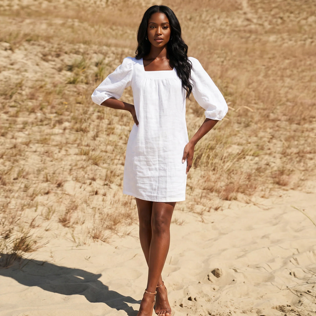 White Puff Sleeve Mini Dress WHD0606025