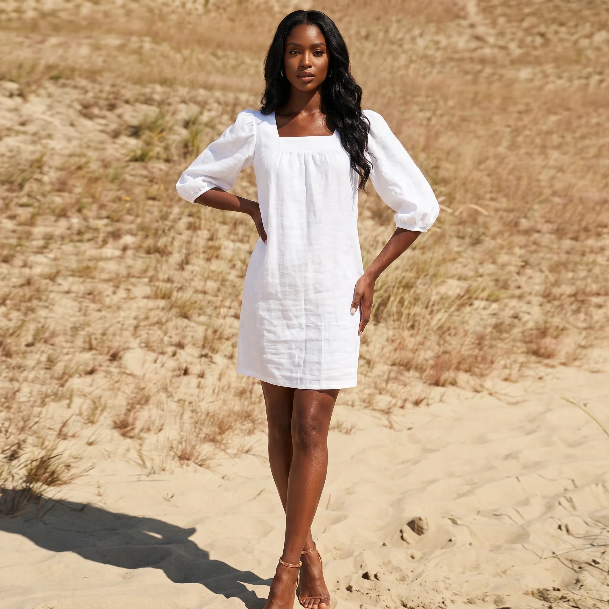White Puff Sleeve Mini Dress WHD0606025