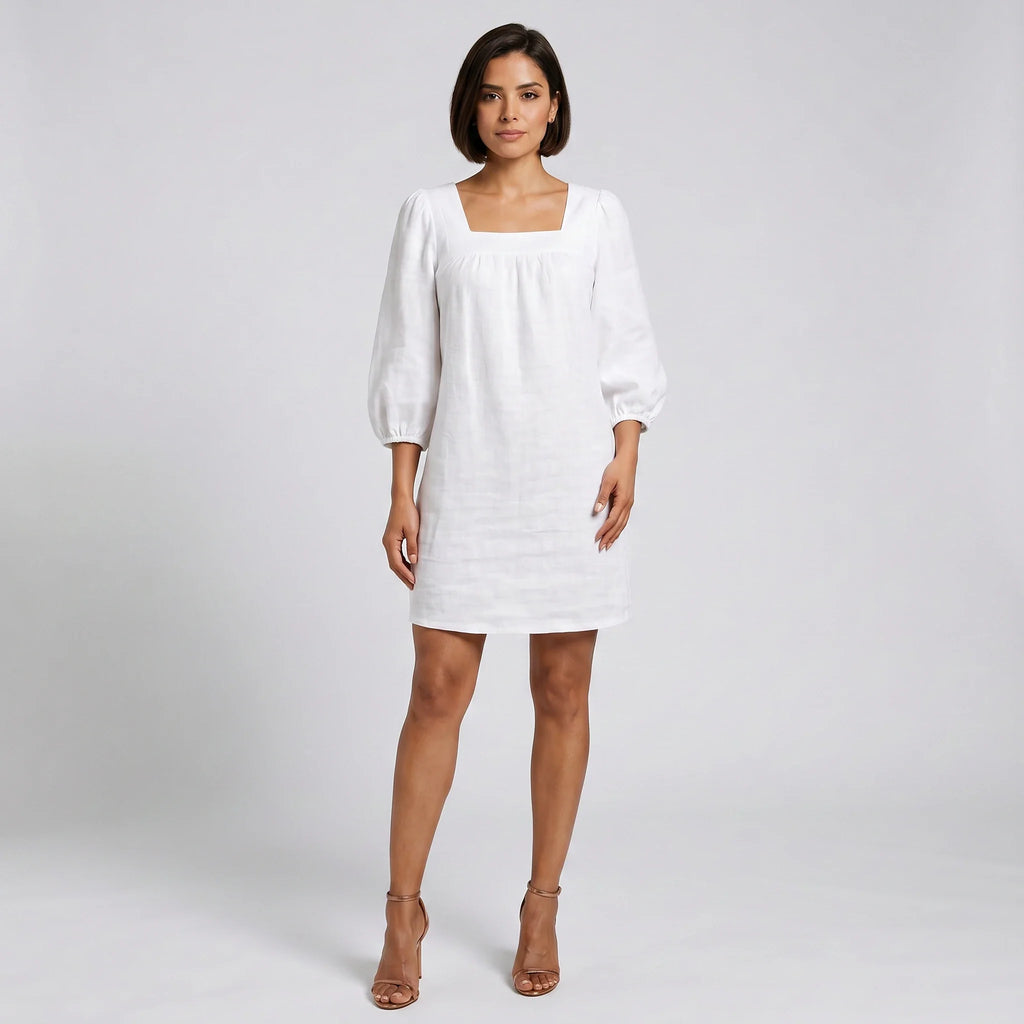 White Puff Sleeve Mini Dress WHD0606025