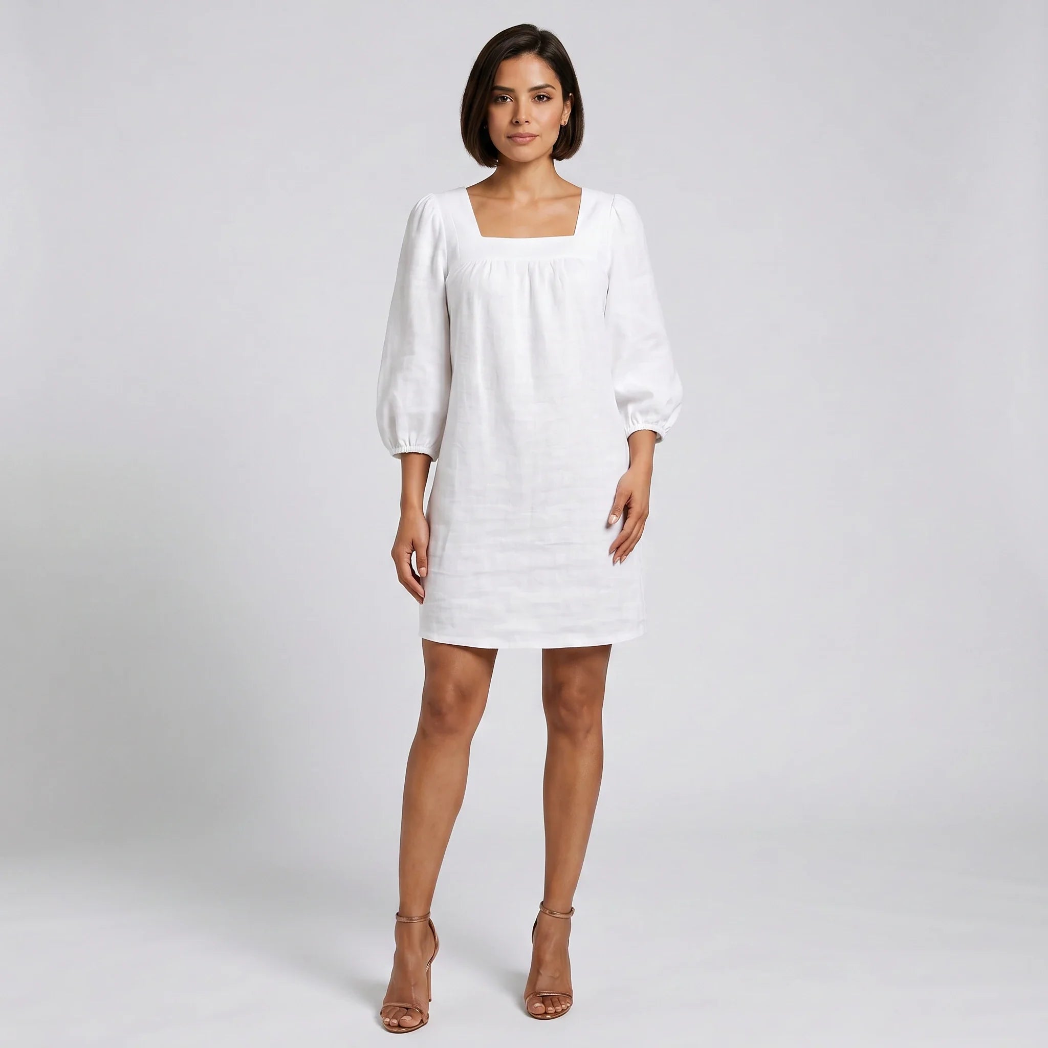 White Puff Sleeve Mini Dress WHD0606025