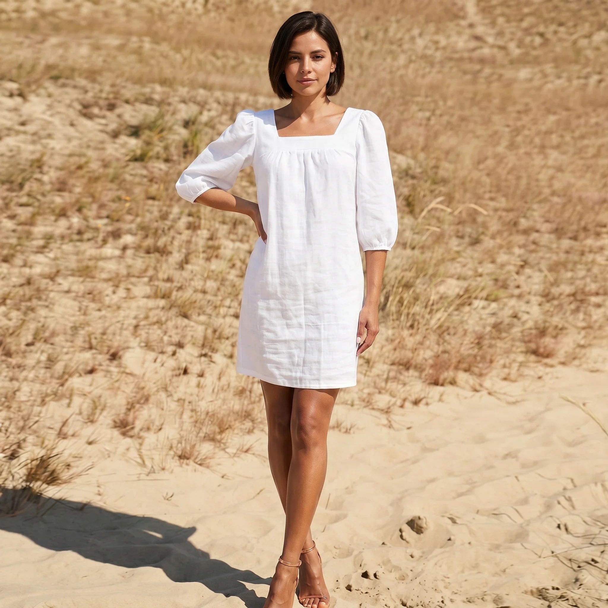 White Puff Sleeve Mini Dress WHD0606025