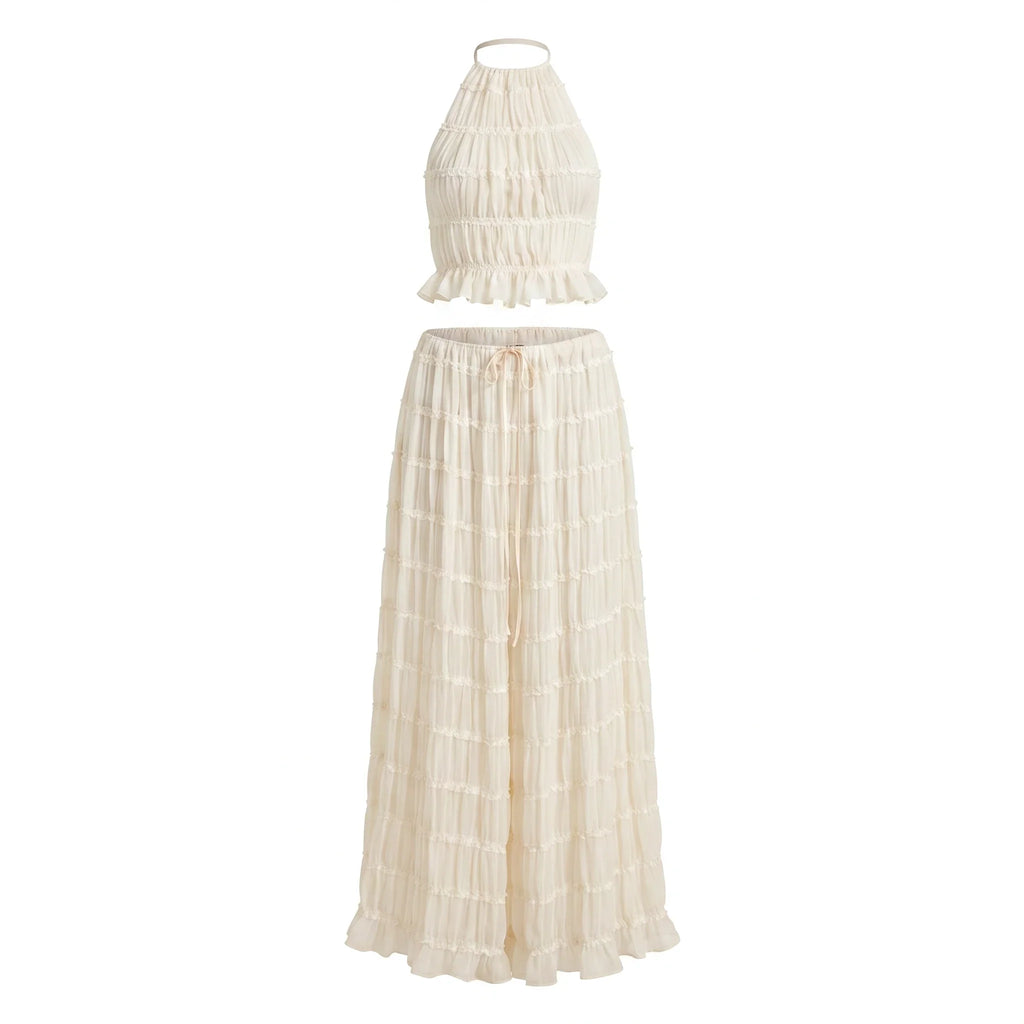 Ruffle Halter Wide Leg Set WHD0606030