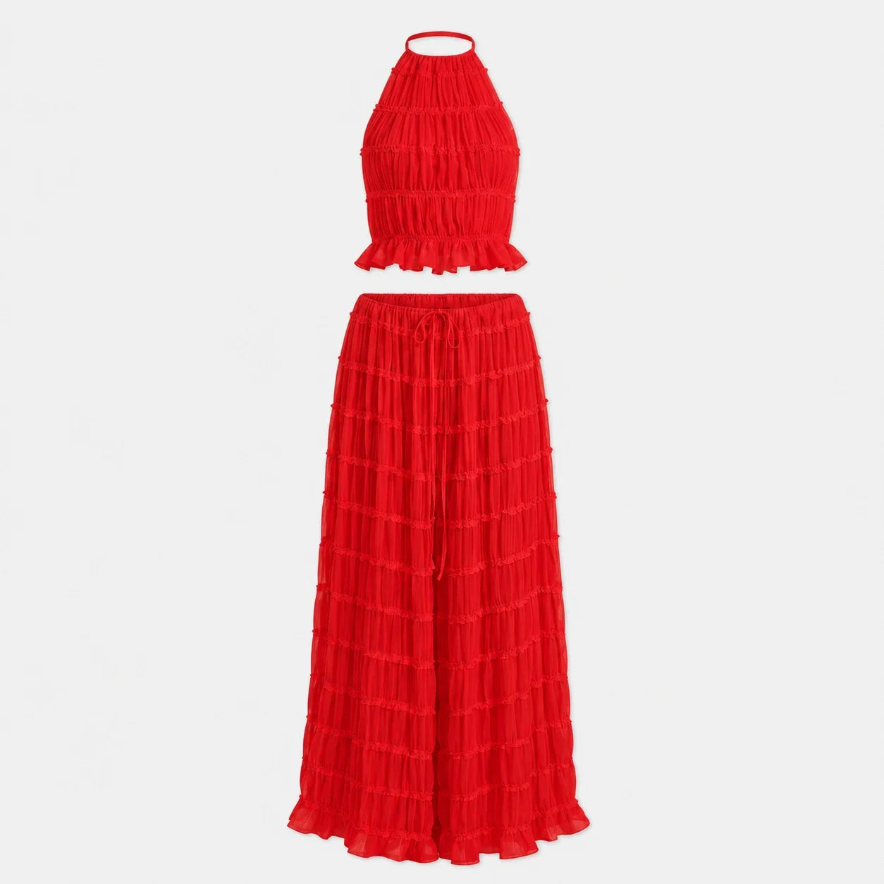 Ruffle Halter Wide Leg Set WHD0606030